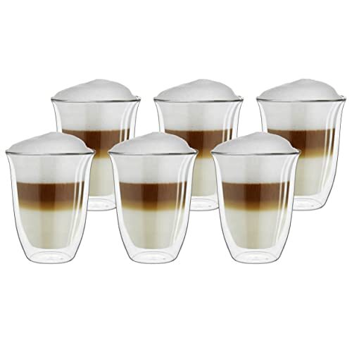 Creano dubbelwandige glazen 400 ml "DG-V", set van 6 stuks, groot thermoglas dubbelwandig van borosilicaatglas, koffieglazen, theeglazen, latteglazen, dubbelwandige glazen