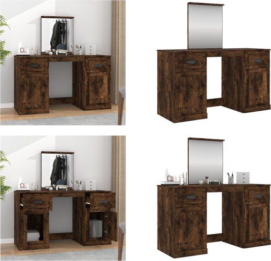 vidaXL Kaptafel met spiegel 130x50x132,5 cm gerookt eikenkleurig