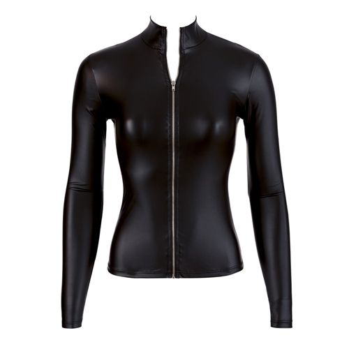 Cottelli Collection Wetlook Top Met Lange Mouwen En Rits Medium