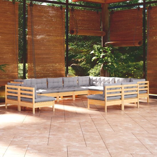 The Living Store Loungeset - Tuinmeubelen - 63.5 x 63.5 x 62.5 cm - Massief grenenhout en stof