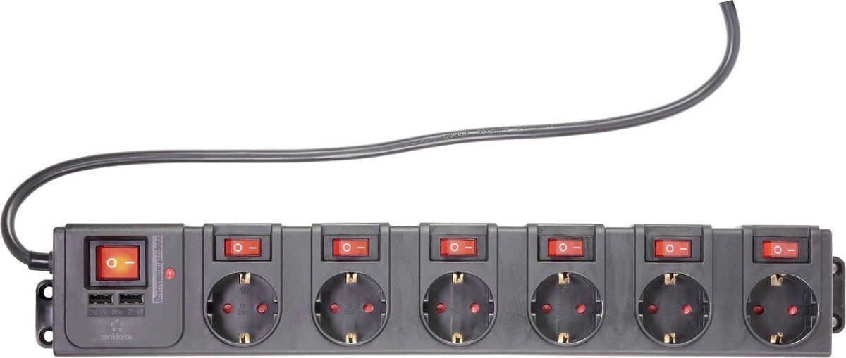 Renkforce RF-3313344 Overspanningsveilige stekkerdoos Zwart Randaarde stekker