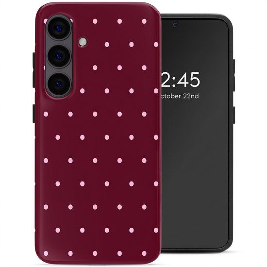 Selencia Hoesje - Geschikt voor Samsung Galaxy S24 - Backcover met Magnetische Ring - Happy Dots Burgundy