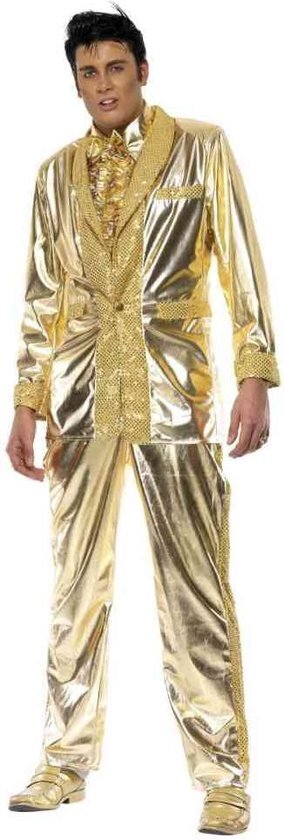 Smiffys Heren Elvis kostuum, jas, overhemd en broek, Maat: L, 29394 Large goud