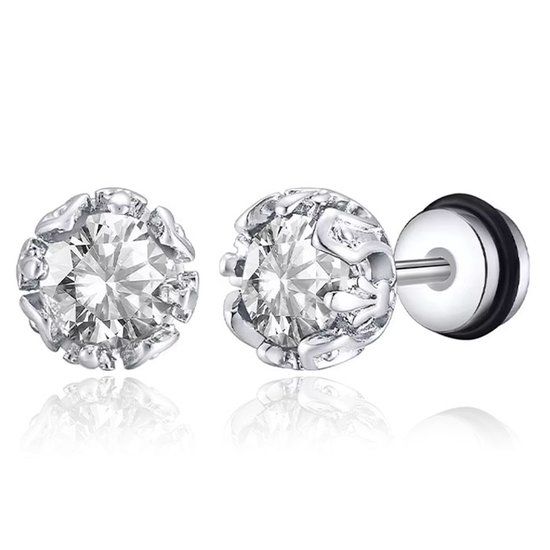 Mendes Oorknoppen RVS zilverkleurig – Transparante Zirconia 8-Klauw