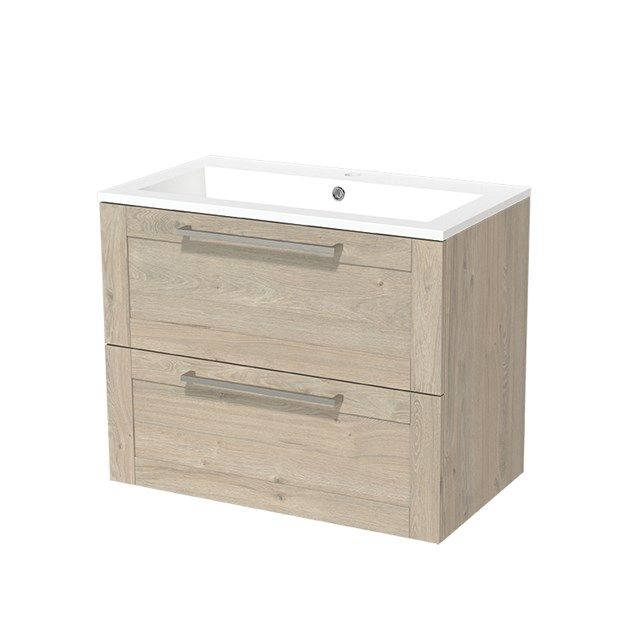 Maxaro Badkamermeubel 80cm Modulo Lichtgrijs Eiken 2 lades Mineraalmarmer
