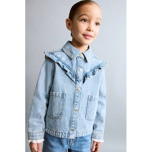 Mango Kids denim spijkerjas light blue denim Blauw Effen - maat 116