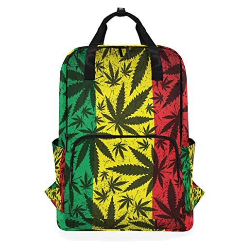 MONTOJ Travel Rugzak Cannabis Leaf On Grunge Rastafarian Vlag Patroon School Rugzak