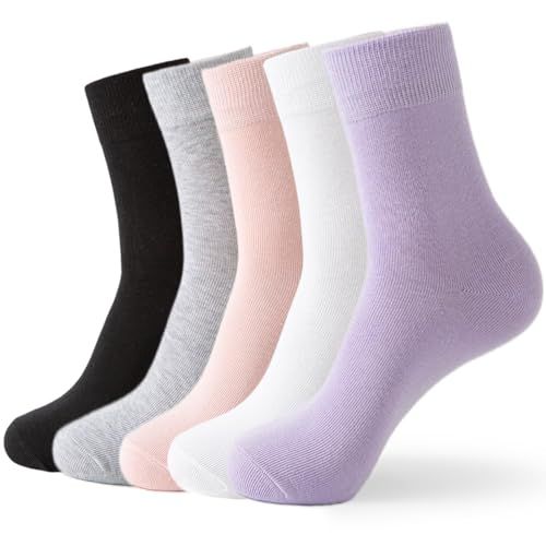 Wamicu Sokken voor dames en heren, 5 paar sokken voor dames, katoen, beste kwaliteit katoen, uniseks, comfortabele en ademende hardloopsokken, zwart/donkergrijs/lila/roze/wit, 35-41 EU