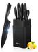 Set de couteaux Bloc à couteaux - 7 pièces - Acier inoxydable - Noir - Avec affûteur de couteaux intégré, pour cuisine