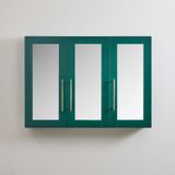 Hudson Reed Armoire avec miroir – 90 cm x 65 cm – Vert foncé – Poignées barre en T laiton brossé – Cluo