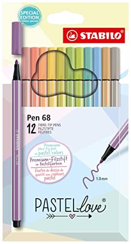 Stabilo Premium viltstift - Pen 68 - pastellove set - 12 stuks etui - met 12 verschillende kleuren