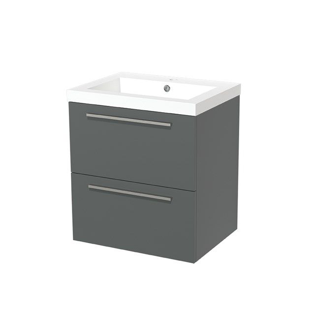 Maxaro Badkamermeubel 60cm Modulo Middengrijs 2 Lades Vlak Wastafel Mineraalmarmer