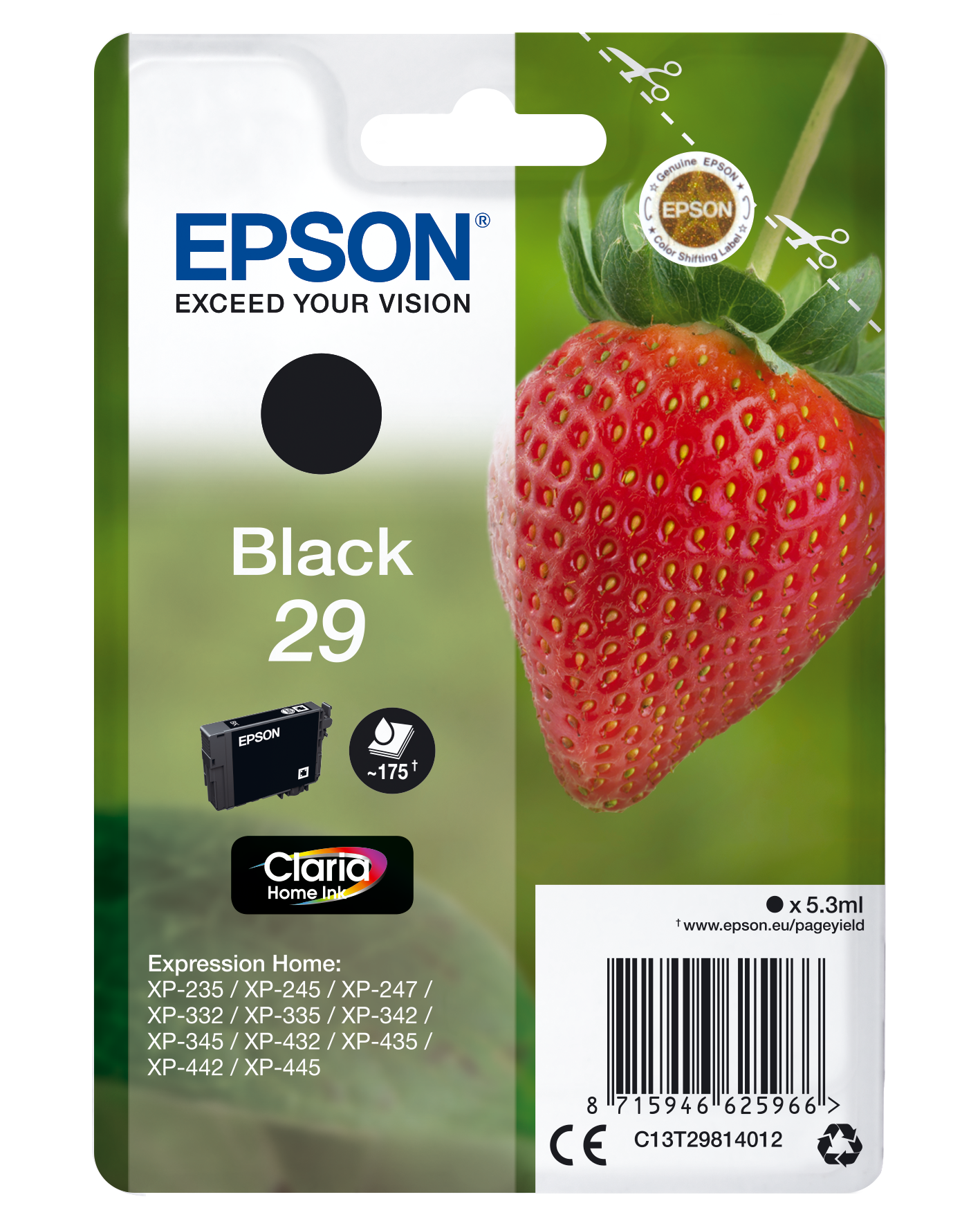 Epson Strawberry Singlepack Black 29 Claria Home Ink single pack / zwart