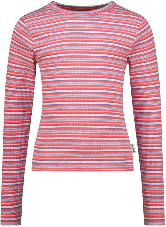 Vingino Basic Stripe Top Meisjes Korte Mouw Katoen Elastaan 164 Coral Paradise