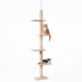 Fudajo Poteau griffoir - 230-276 cm haut - hauteur de plafond réglable - meuble griffoir en peluche pour chat - couleur beige - avec 4 niveaux, sisal et plateforme