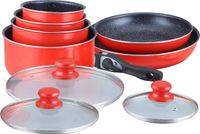 Herzberg Cooking Herzberg HG-5000: 10-Delige Pannenset Met Marmeren Coating Rood