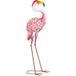 Flamant Rose Statue De Jardin, Sculpture D'Oiseau En Métal Avec Plumes Florales, 28 x 19 x 83 cm, Rouge