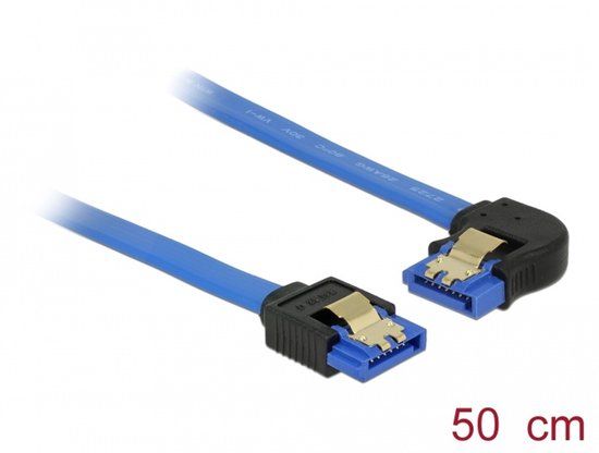 Delock SATA 6 Gb/s receptacle straight > SATA receptacle left angled 50 cm blue with gold clips