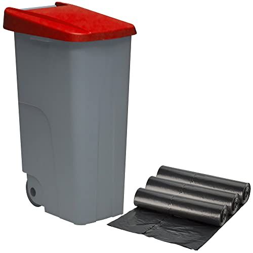 Wellhome Gerecycleerde containers + 3 x vuilniszakken met 10 stuks, rood, 42 x 57 x 88 cm