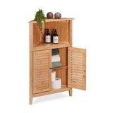 Relaxdays hoekkast bamboe - 92 x 58 x 30 cm - met 2 louvre deuren - opbergkast badkamer - keuken
