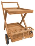 Teak chariot de service avec porte-bouteille