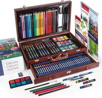STARKSØN® 141-Delige Houten Tekenkoffer met Kleurpotloden, Stiften & Oliepastel Krijtjes & Accessoires – Tekendoos hout & Teken Koffer voor Volwassenen & Kinderen