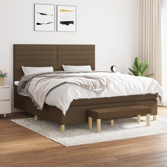 vidaXL Boxspring met matras stof donkerbruin 160x200 cm