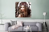 MuchoWow Aluminium Schilderij Industrieel - Vrouw - Indianentooi - 90x90 cm