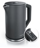 Arendo waterkoker met temperatuurinstelling van 40°C tot 100°C, temperatuurweergave, temperatuurselectie, 1,5 liter, 2200W, roestvrij staal, warmhoudfunctie, dubbele wand, grijs
