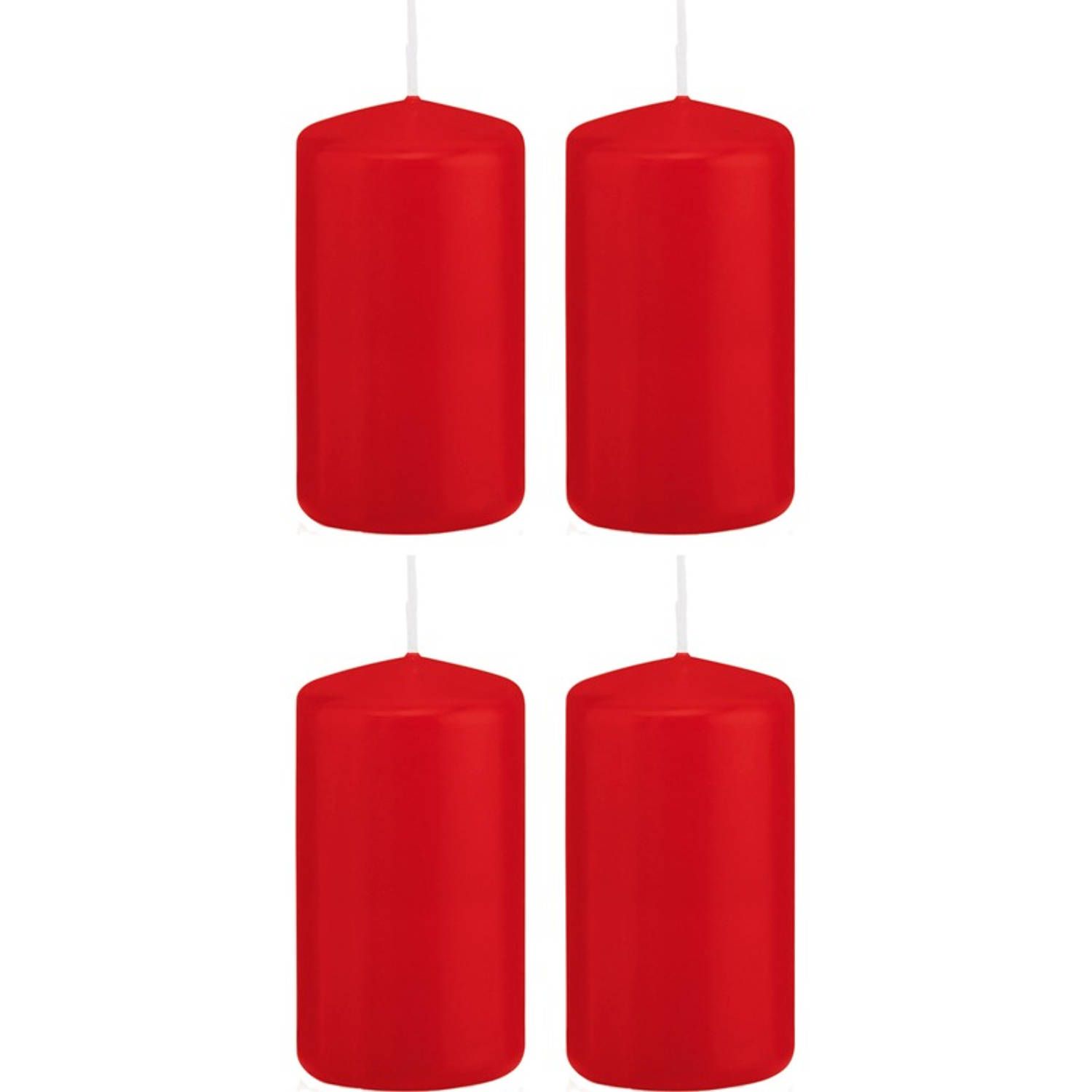 Trend Candles 4x Rode cilinderkaarsen/stompkaarsen 6 x 12 cm 40 branduren