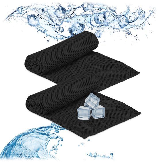 Relaxdays verkoelende handdoek - sporthanddoek - ijshanddoek - cooling towel - 2 stuks - zwart