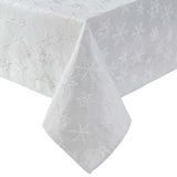 Laura Ashley Tafelkleed verhoogd geweven geborduurde jacquard stof, kreukbestendig voor dineren, vakantie, feest, bruiloft of banket, 152 x 213 cm, sneeuwvlok zilver