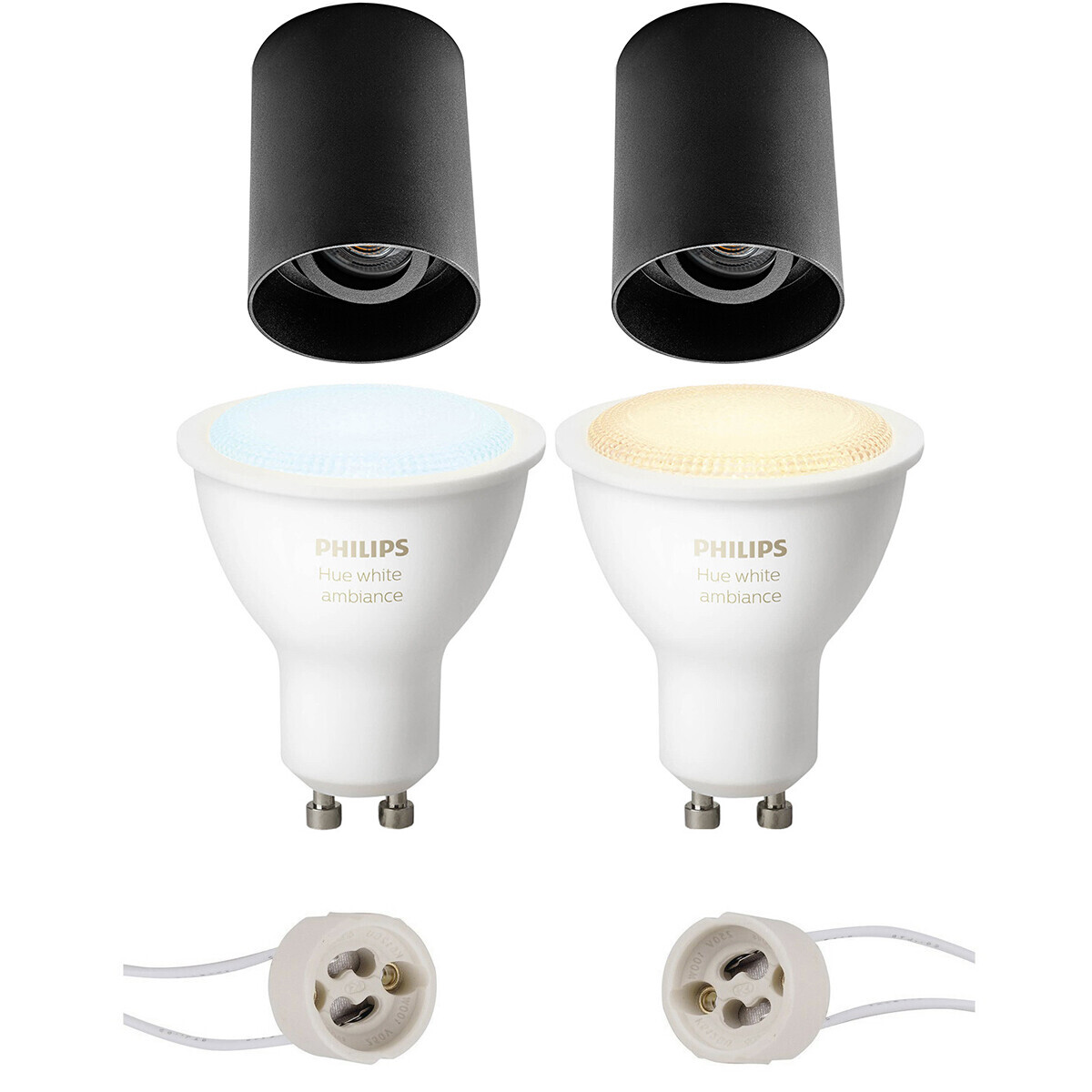 BES LED Pragmi Luxina Pro - Opbouw Rond - Mat Zwart - Verdiept - Kantelbaar - Ø90mm - Philips Hue - Opbouwspot Set GU10 - White Ambiance - Bluetooth