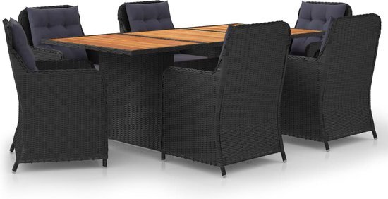 vidaXL 7-delige Tuinset poly rattan zwart