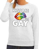 Bellatio Decorations Shoppartners Bv Kiss me I am gay sweater grijs dames - feest shirts dames - gay pride kleding XXL