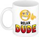 Bellatio Decorations Relax dude mok wit met Smile / Emoticon - kantoorhumor beker - cadeau collega