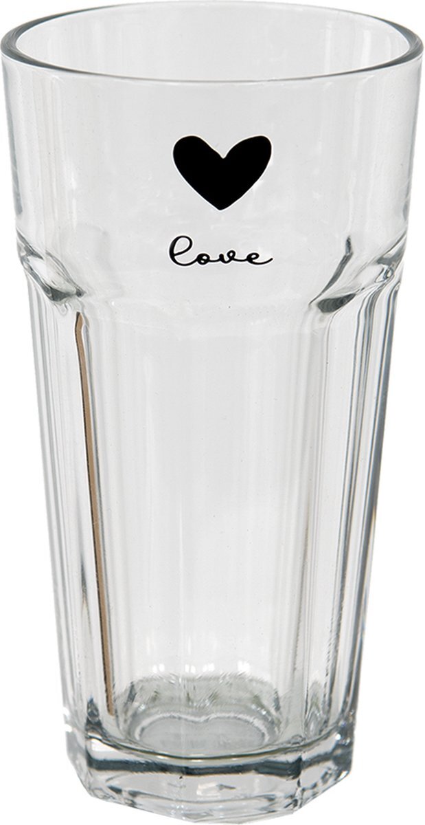 Clayre & Eef Waterglas 320 ml Transparant Glas Hart Love Drinkbeker Drinkglas