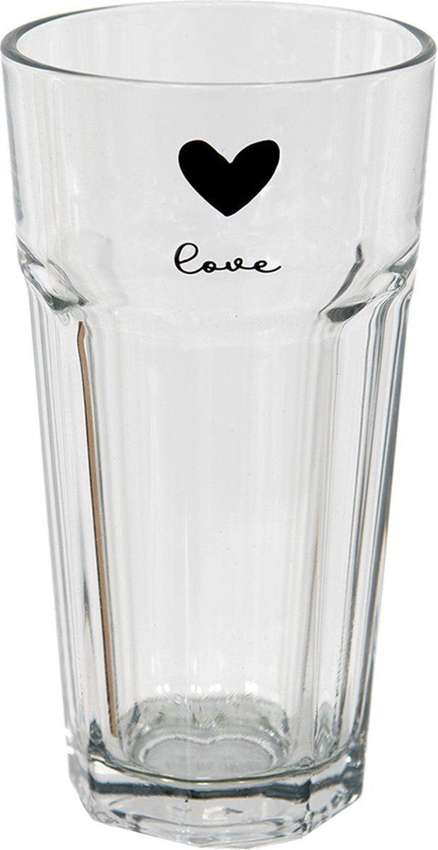 Clayre & Eef Waterglas 320 ml Transparant Glas Hart Love Drinkbeker Drinkglas