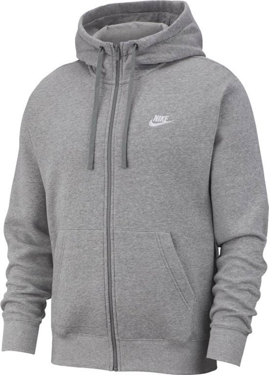 Nike Nsw Club Hoodie Fz Bb Heren Sportvest - Dk Grey Heather/Matte Silver/(White) - Maat XL