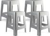 Plasticforte tabouret d'appoint - 4x - Rotan line - gris argenté - plastique - 36 x 36 x 45 cm - marchepied