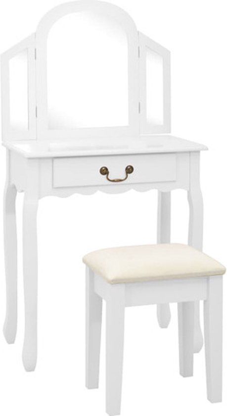vidaXL Kaptafel met kruk 65x36x128 cm paulowniahout MDF wit