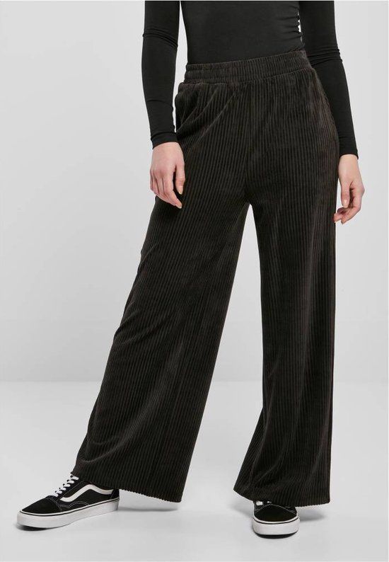 Urban Classics Velvet Rib Straight Wide Leg Pants - Women's - 5XL - Black