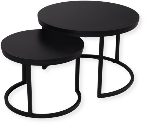 SensaHome Salontafel Set Rond - Antieke Ronde Houten Tafelset - Zwart