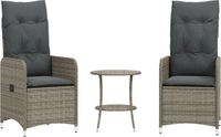 vidaXL Tuinstoelen 2 st verstelbaar met tafel poly rattan grijs