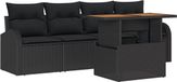 vidaXL Tuinbank Set 5-delig Zwart Polyrattan