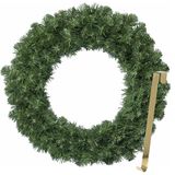 Merkloos / Sans marque Kerstkrans 50 cm - groen - met gouden hanger/ophanghaak - kerstversiering