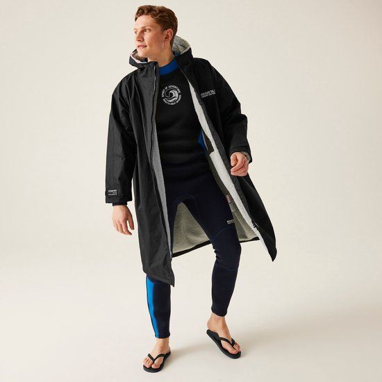 Regatta Waterdichte Omkleedjas Zwart Lange Mouw Rits Polyester Volwassenen L/XL