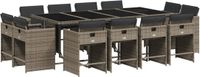 vidaXL 13-delige Tuinset met Kussens, Poly Rattan, Grijs