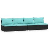 vidaXL 3-delige Loungeset met Kussens Poly Rattan Zwart