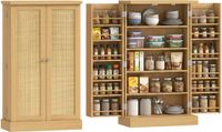 HOMCOM Food Pantries Cabinets-MDF, Rattan-60L x 30B x 104H cm-Naturholz